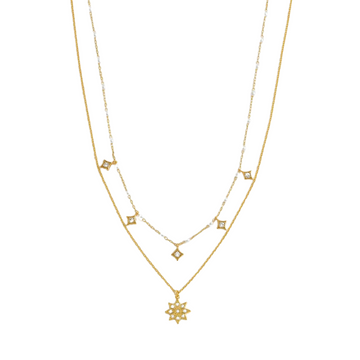 Pearl & Star Double Chain Necklace - Gold