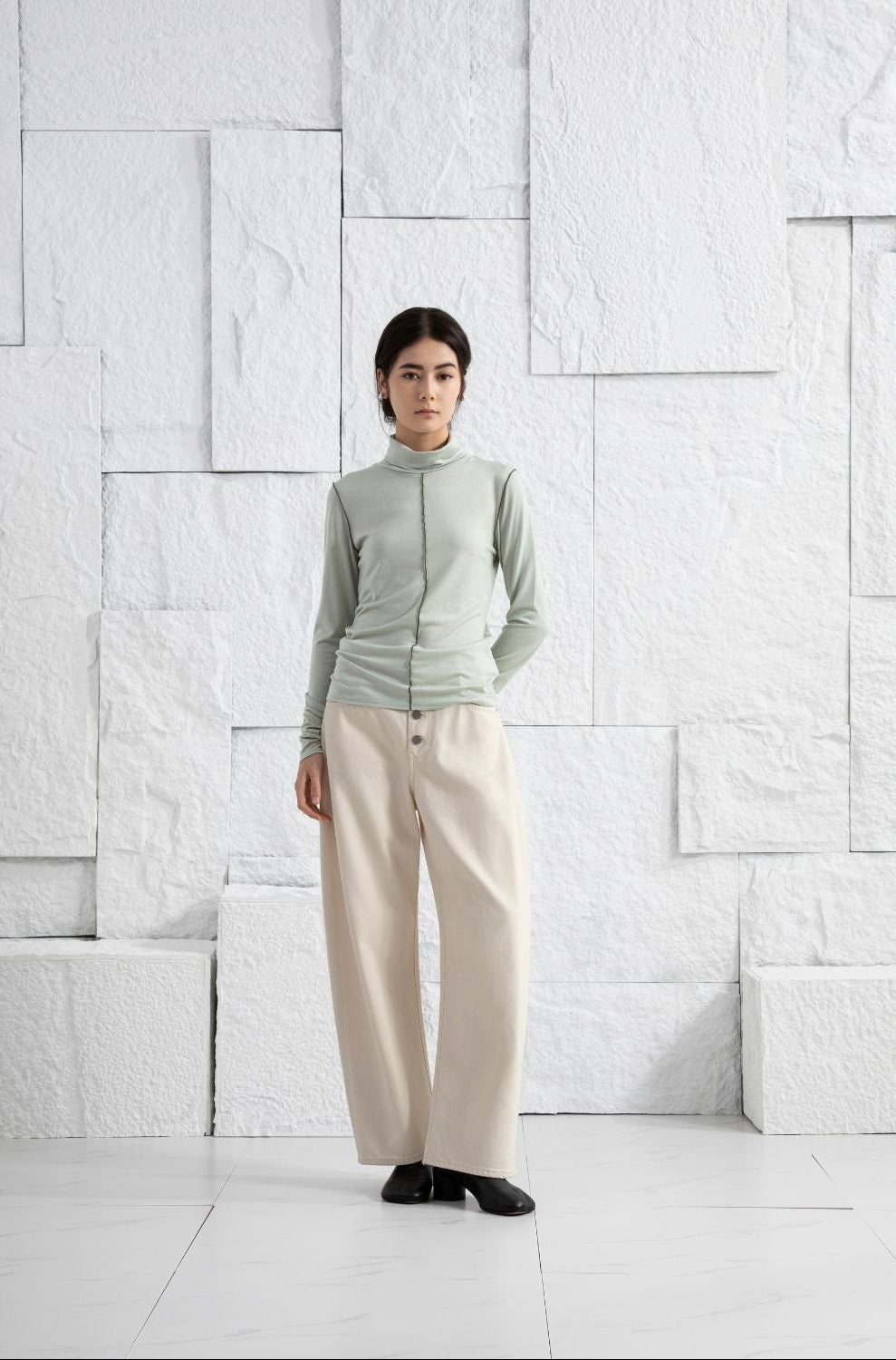 Exposed Seam Turtleneck Top