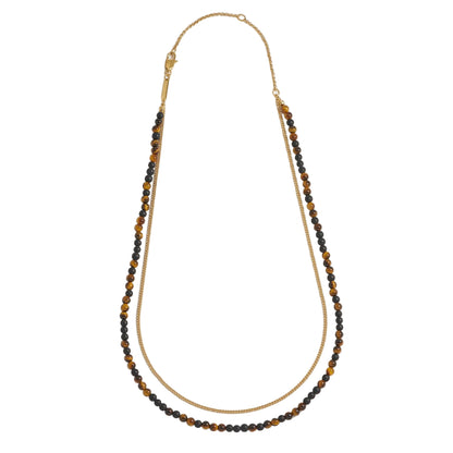Mixed Tigers Eye And Matt Black Onyx Double Necklace