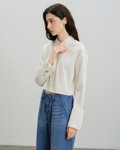 Folded Cuff Cropped Shirt