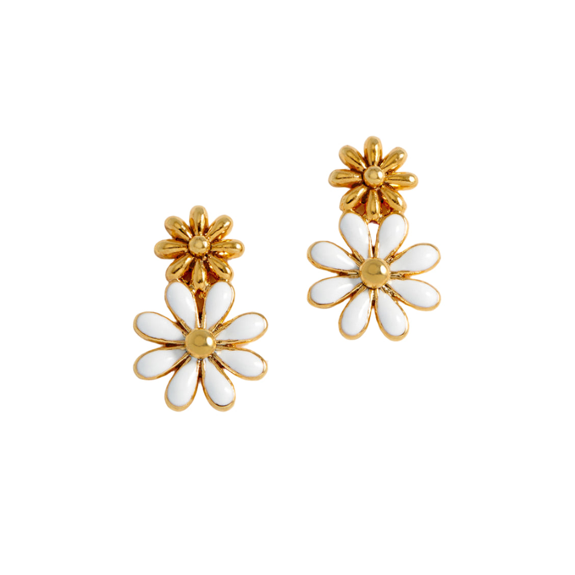 White Enamel Double Flower Studs