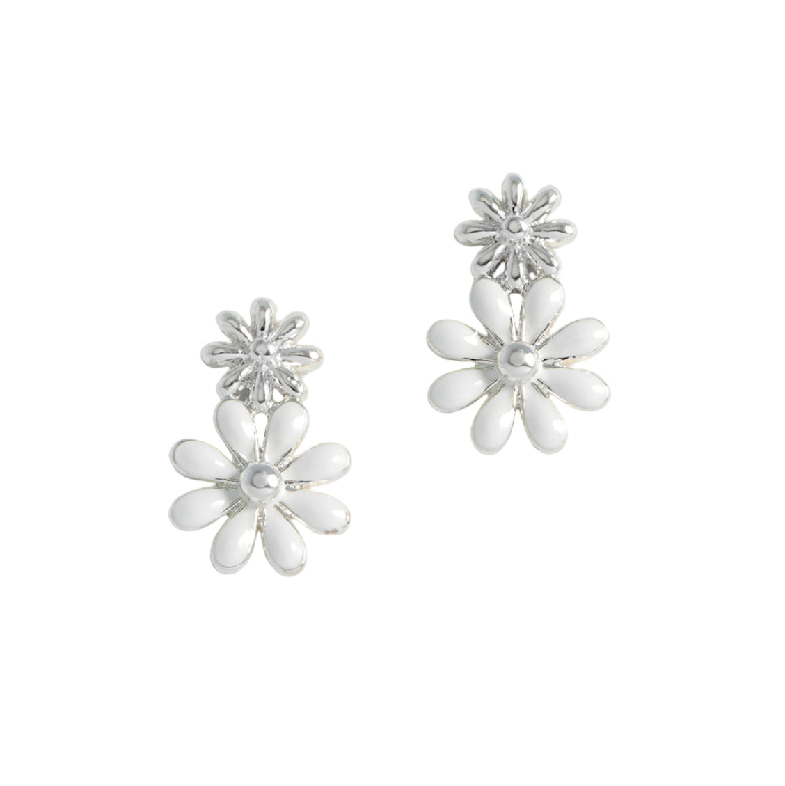 White Enamel Double Flower Studs