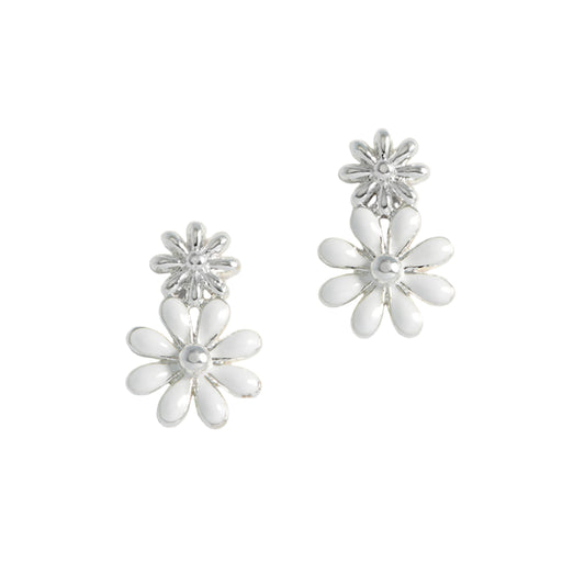 White Enamel Double Flower Studs