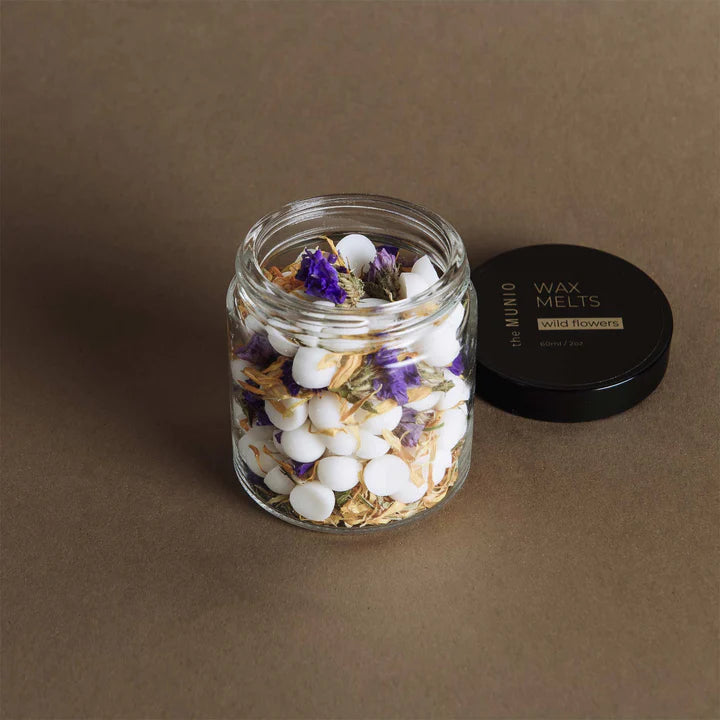 Wild flowers mini soy wax melts in a glass votive