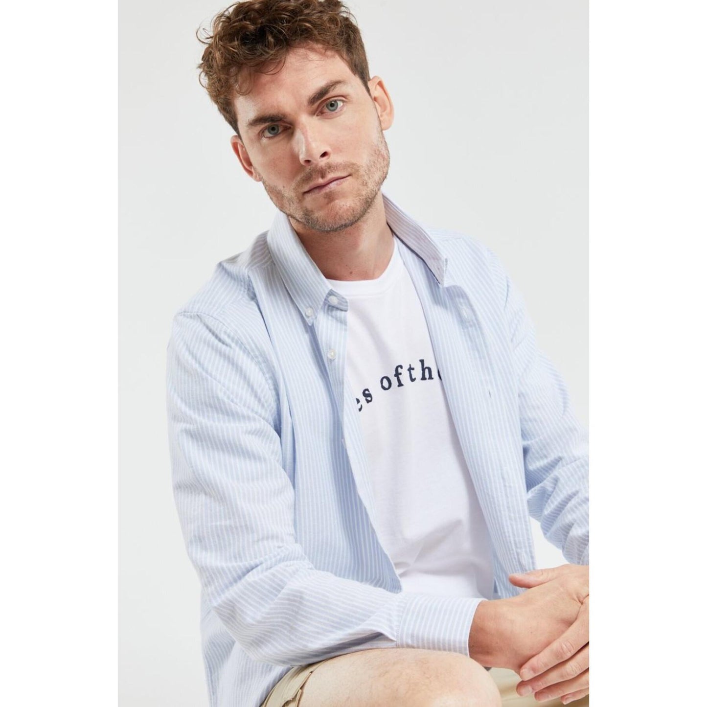 Straight Long Sleeve Buttoned Collar Shirt