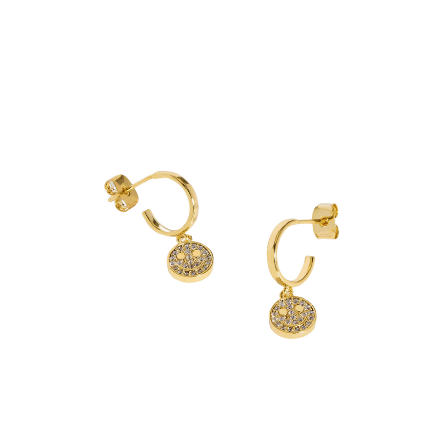 Pave Smile Charm Hoops