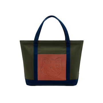 Fox Head Leather Pocket Classic Tote Bag Military Green/Ink Blue
