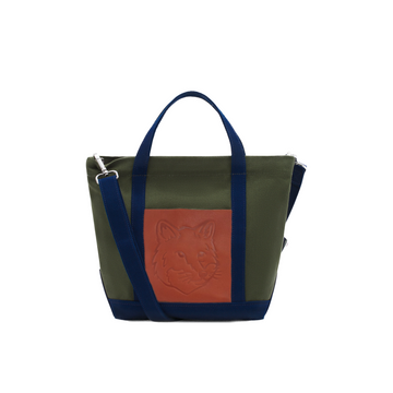 Fox Head Leather Pocket Mini Tote Bag Military Green/Ink Blue