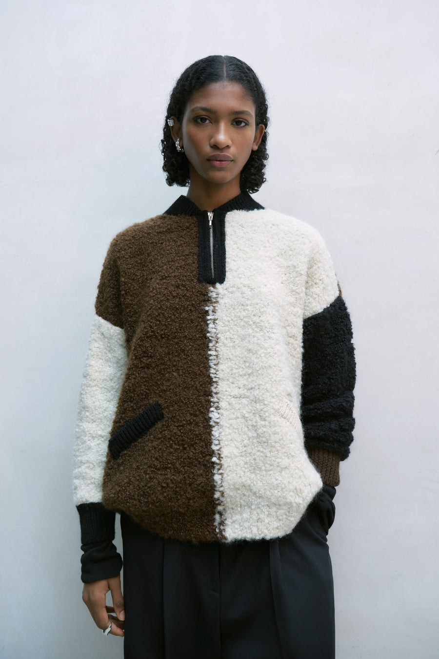Wool & Mohair Polo Sweater Colorblock