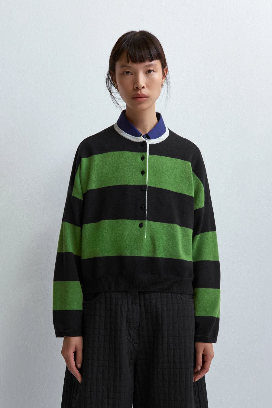 Merino Wool Striped Polo Sweater