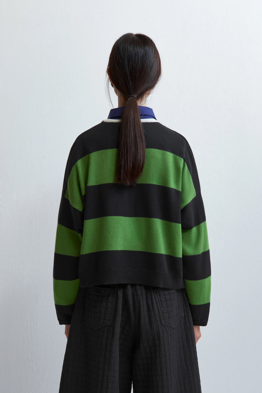 Merino Wool Striped Polo Sweater