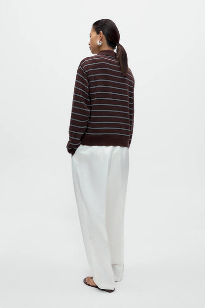Organic Cotton Striped Polo Cardigan