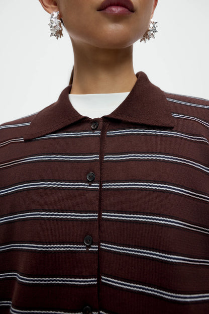Organic Cotton Striped Polo Cardigan