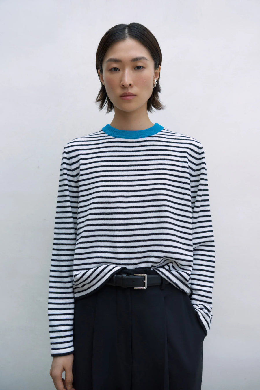Merino Wool Striped T-Shirt Blue/White