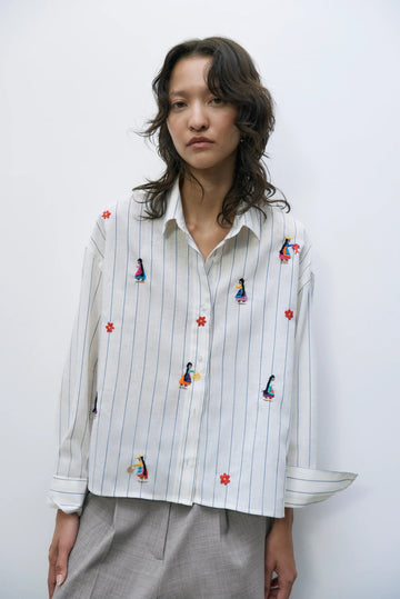 Mujeres Hand-Embroidered Shirt White Colour Multi