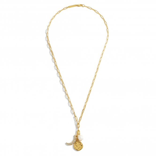 Moon And Pearl Multi Lariat Necklace Gold Plated