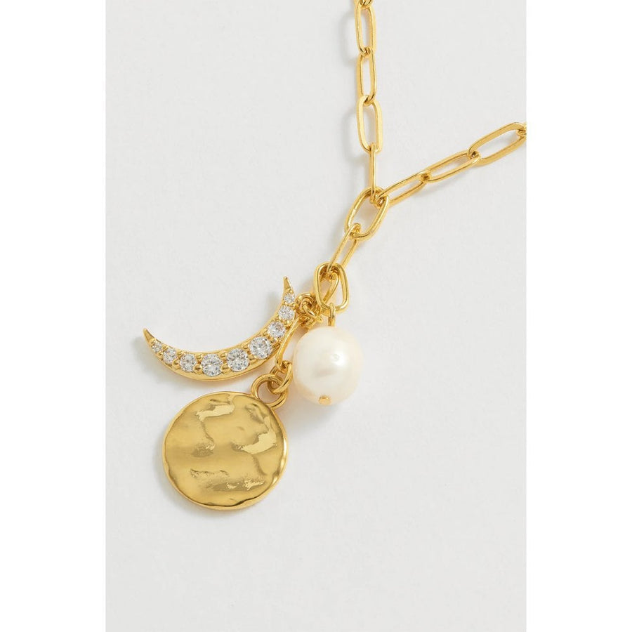 Moon And Pearl Multi Lariat Necklace Gold Plated