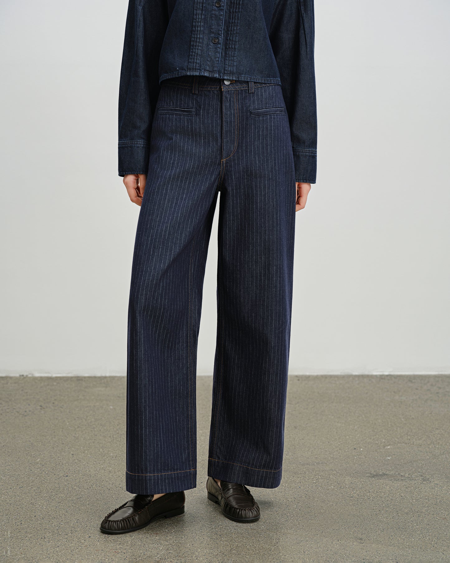 Pinstripe Wide Leg Jeans