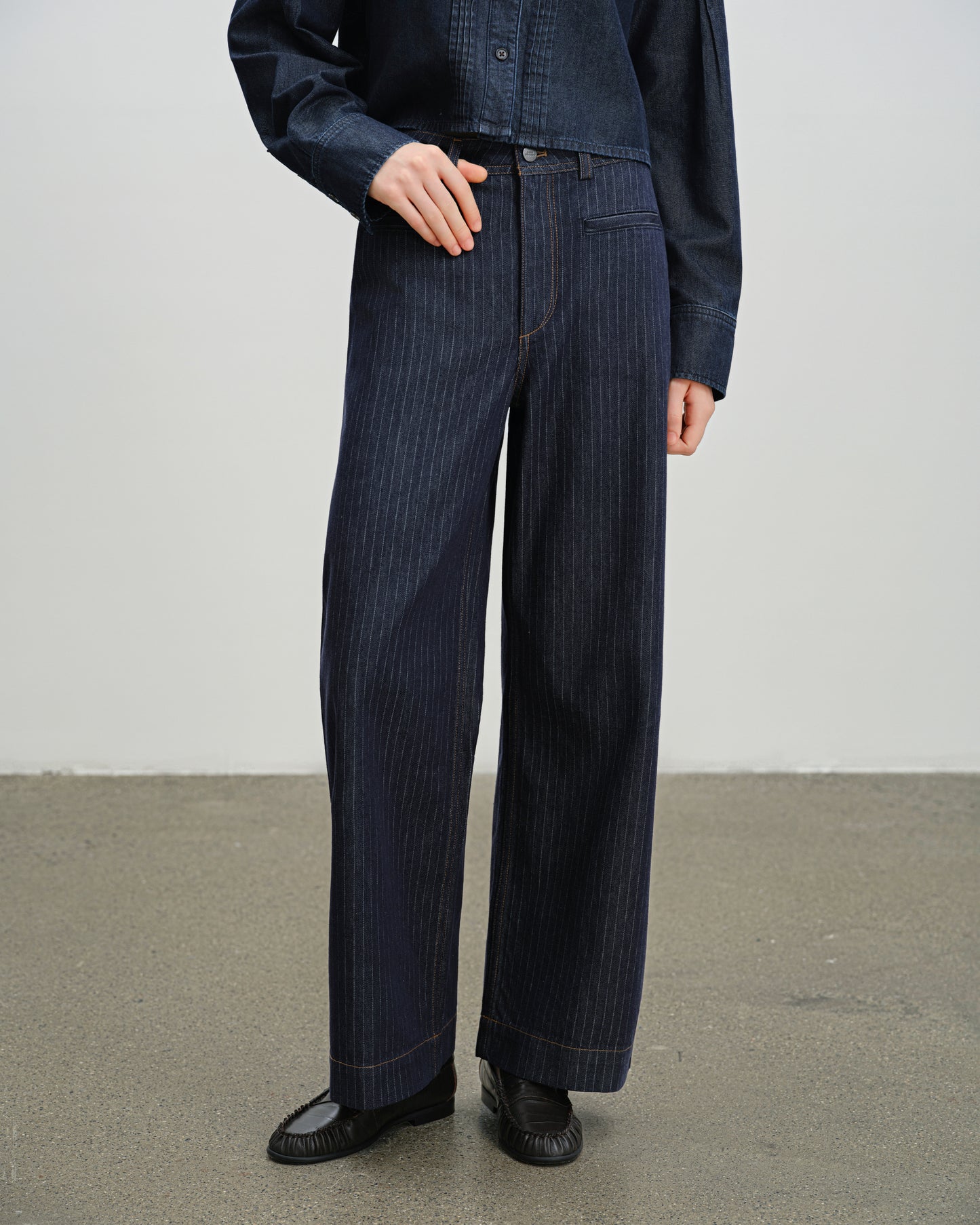 Pinstripe Wide Leg Jeans