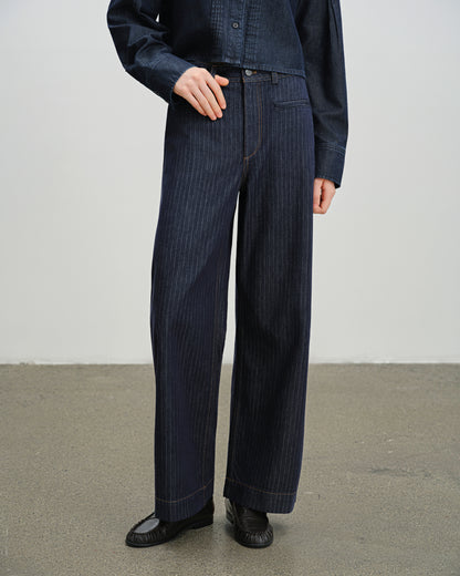 Pinstripe Wide Leg Jeans