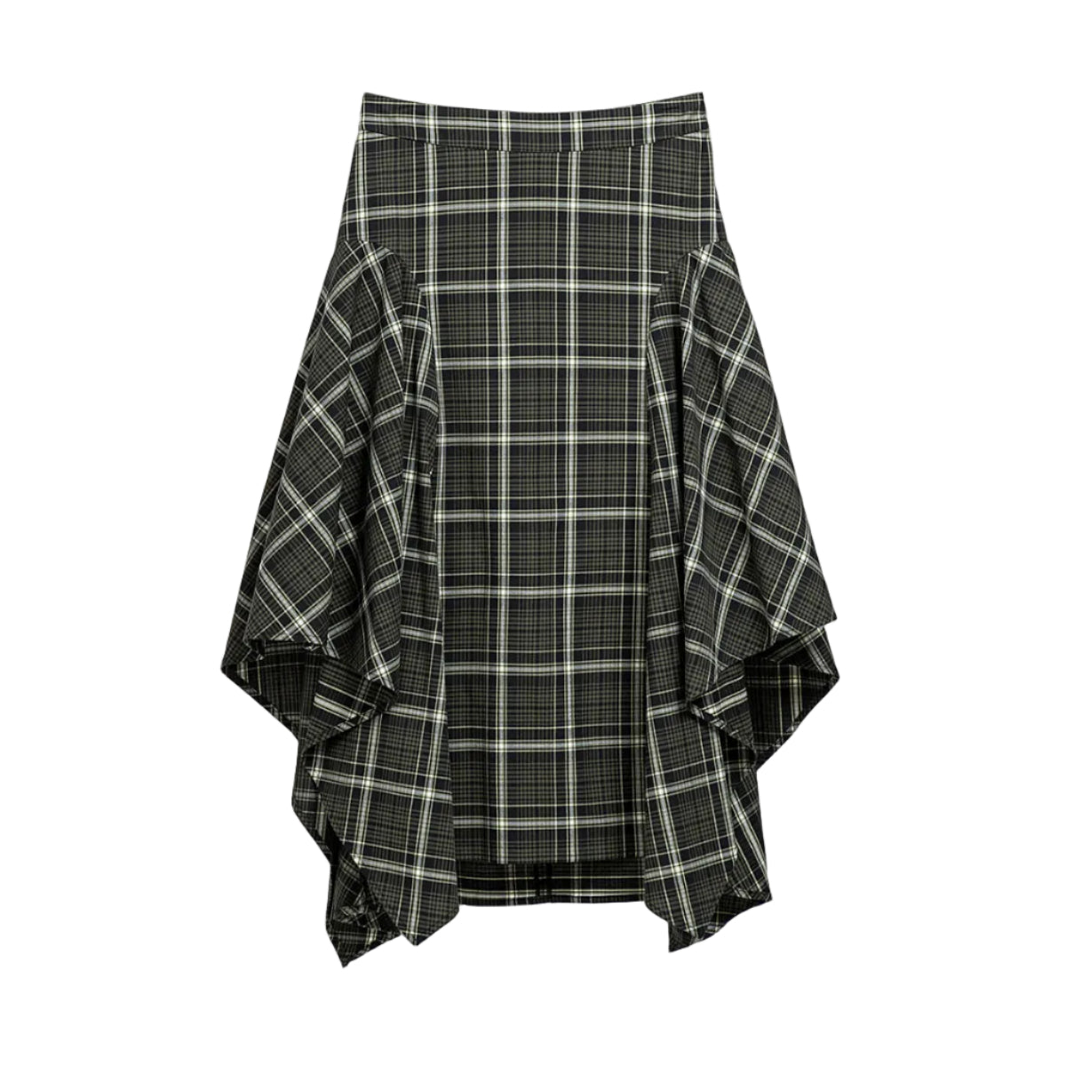 Plaid Asymmetric Drape Skirt