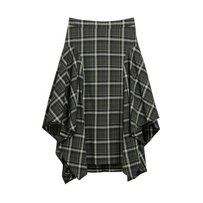 Plaid Asymmetric Drape Skirt