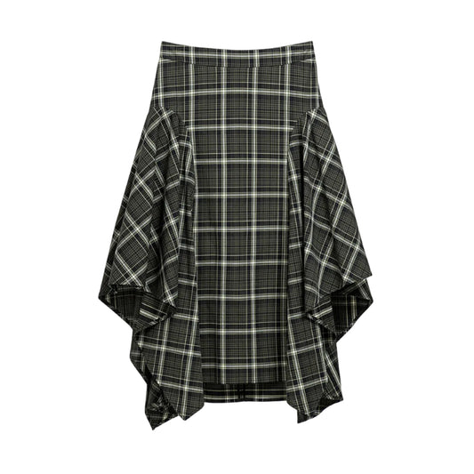Plaid Asymmetric Drape Skirt