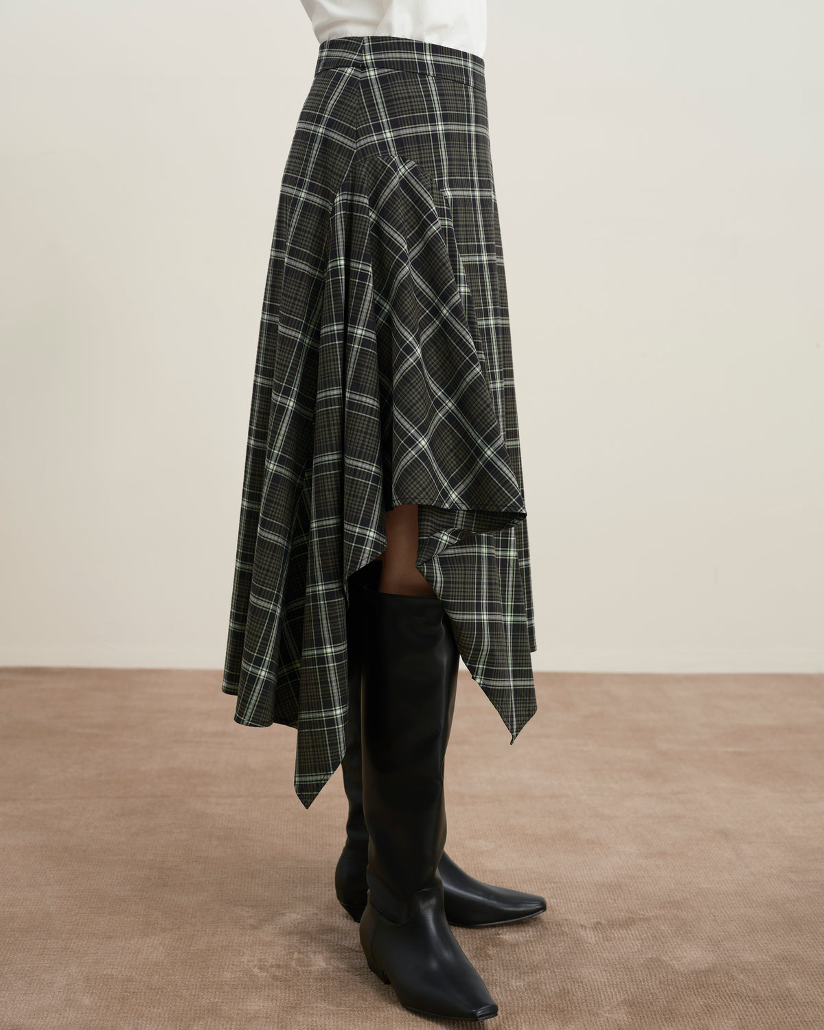 Plaid Asymmetric Drape Skirt