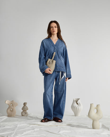 Motif Sleeve Denim Jacket