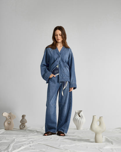 Motif Sleeve Denim Jacket