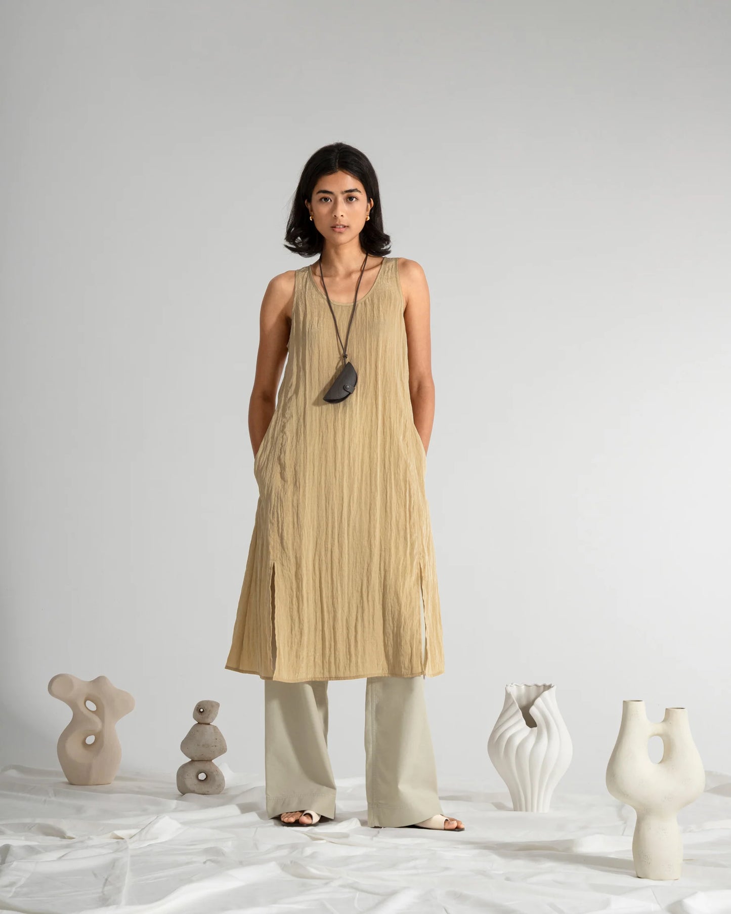 Crinkle Slit Dress