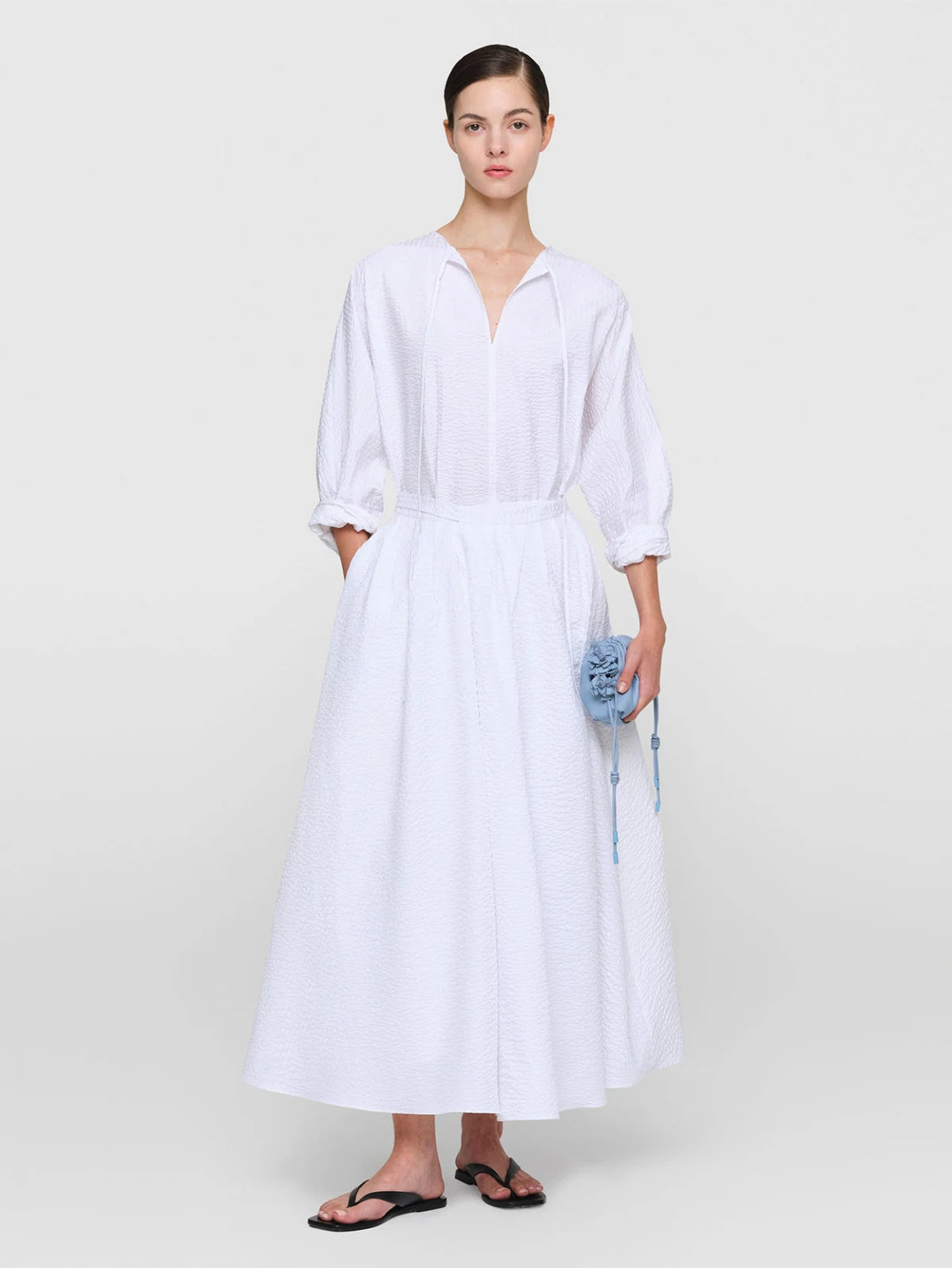 Seersucker "Graeber" Dress White