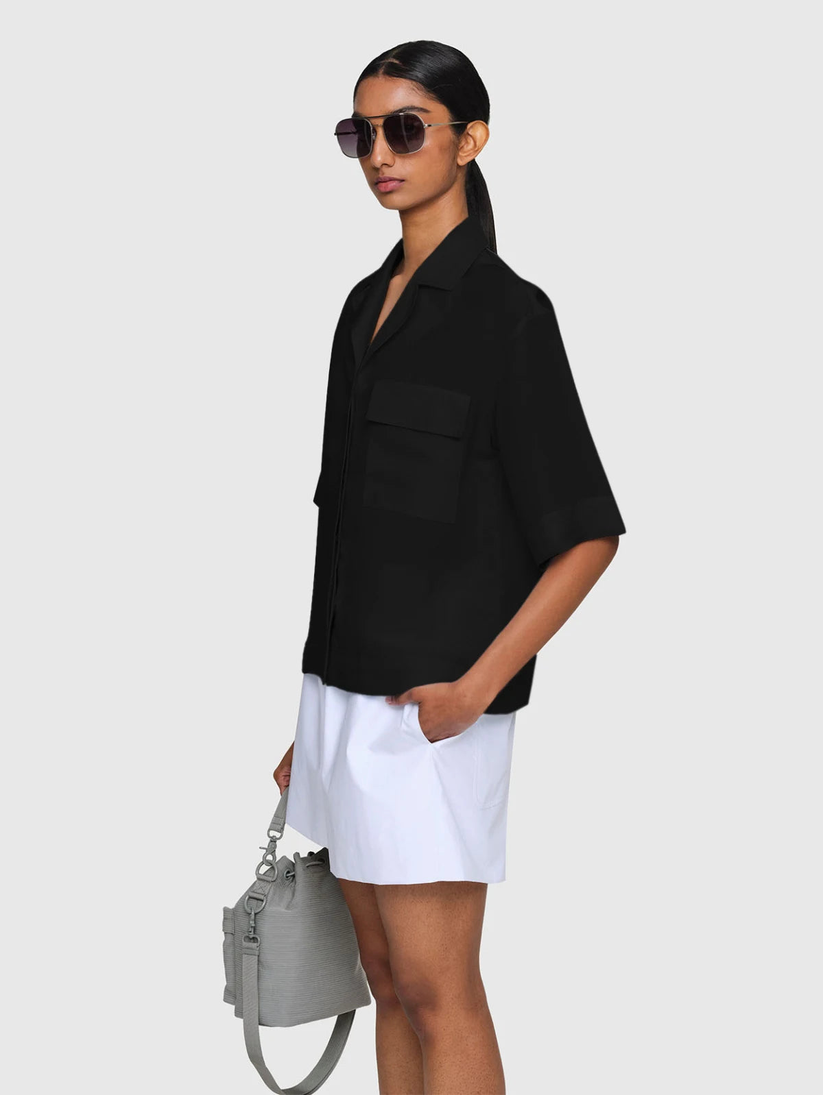 MARTHA Linen Rayon Shirt Black