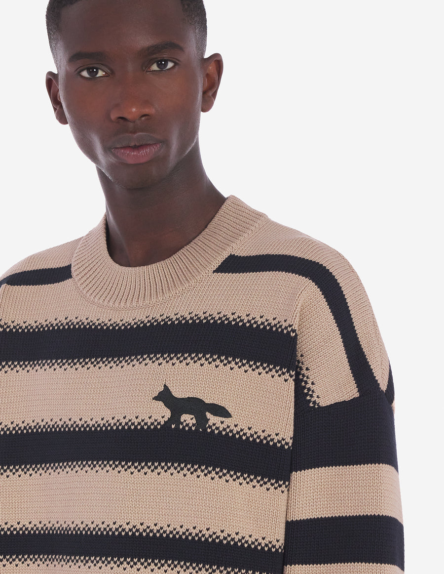 Kajsa Profile Fox Embroidery Striped Jumper Tan Beige Stripes (men)