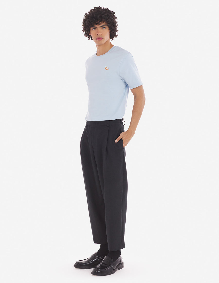 Cropped Pleated Tailored Pants In Light Technical Wool Anthracite (men)