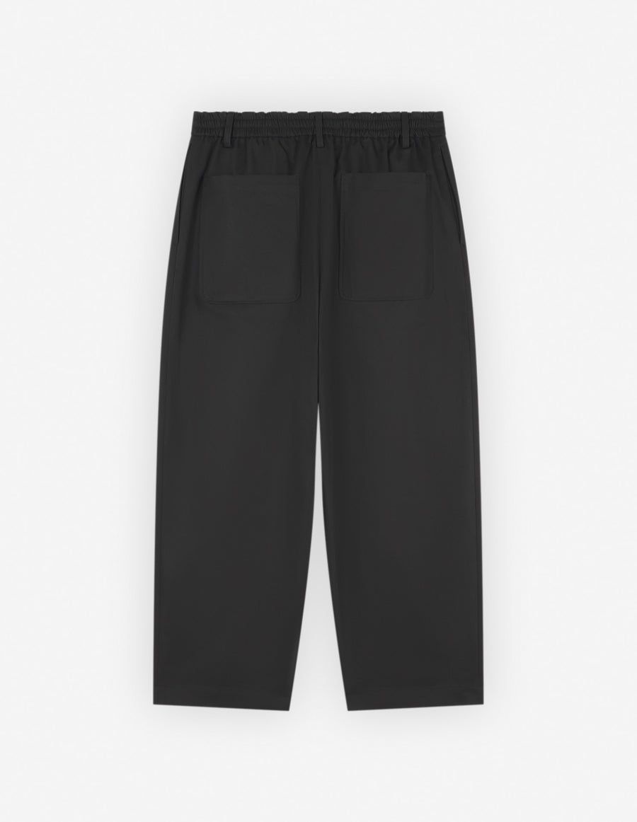 Cropped Pleated Chino Pants In Cotton Gabardine Black (men)