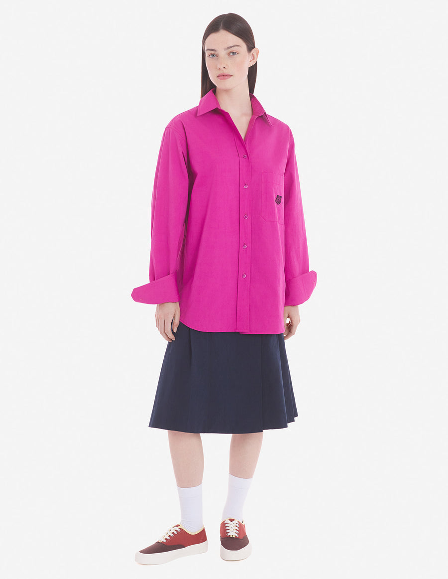 Casual Shirt With Chest Pocket And Bold Fox Head Patch In Cotton Poplin  Fuchsia (women)