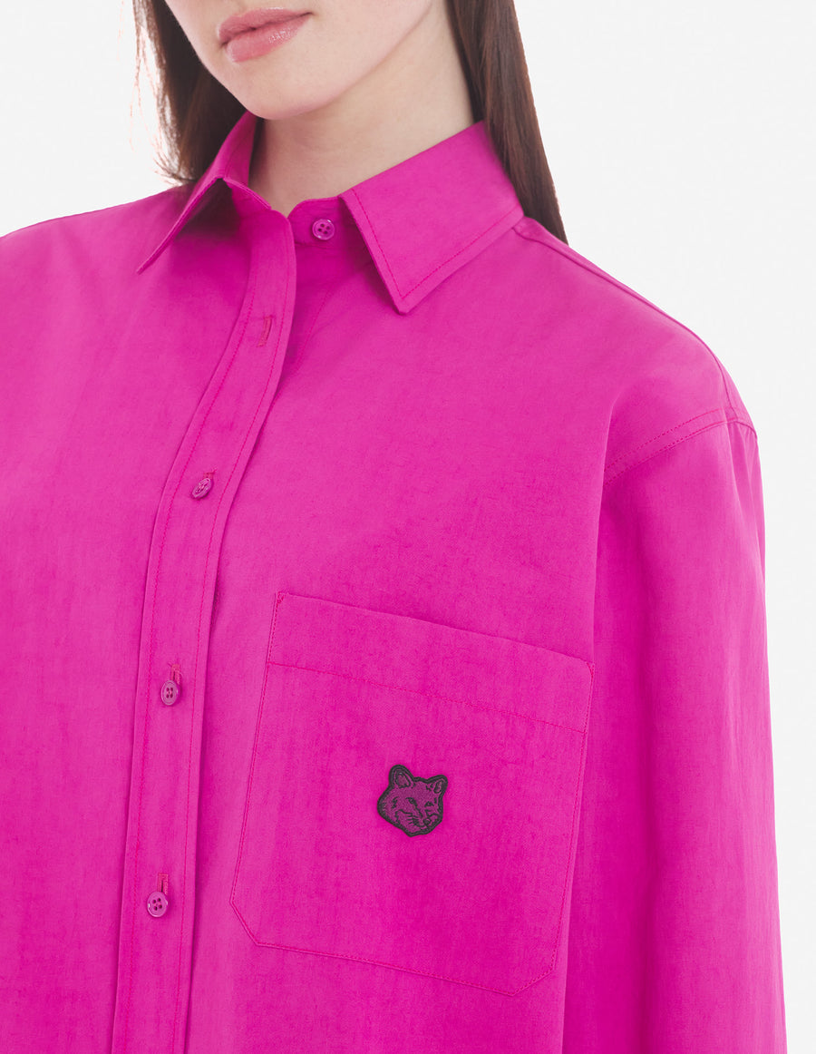 Casual Shirt With Chest Pocket And Bold Fox Head Patch In Cotton Poplin Fuchsia (women)