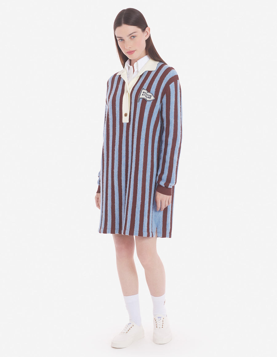 Striped Polo Dress Sky Blue/Hazelnut Stripes