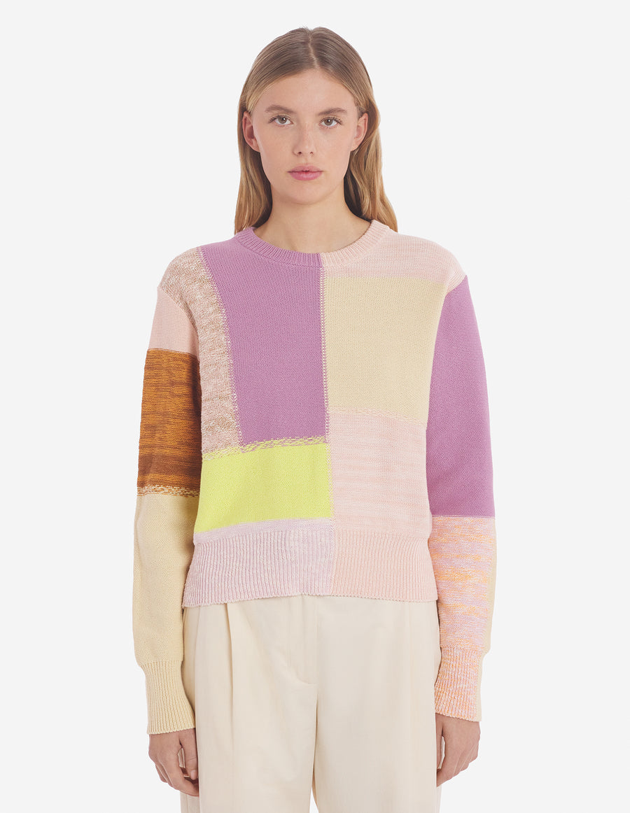 Patchwork Cropped Jumper Chalk yellow/lilac design (women)
