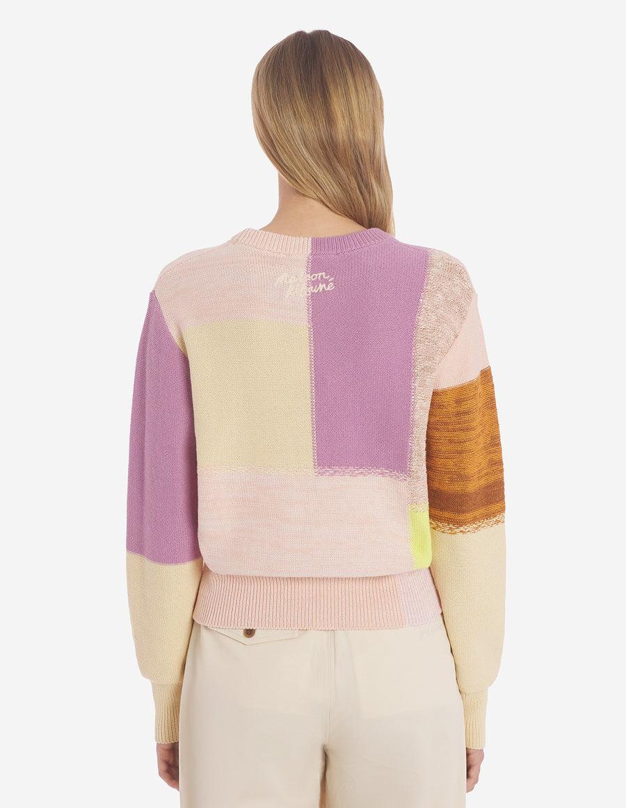 Patchwork Cropped Jumper Chalk yellow/lilac design (women)