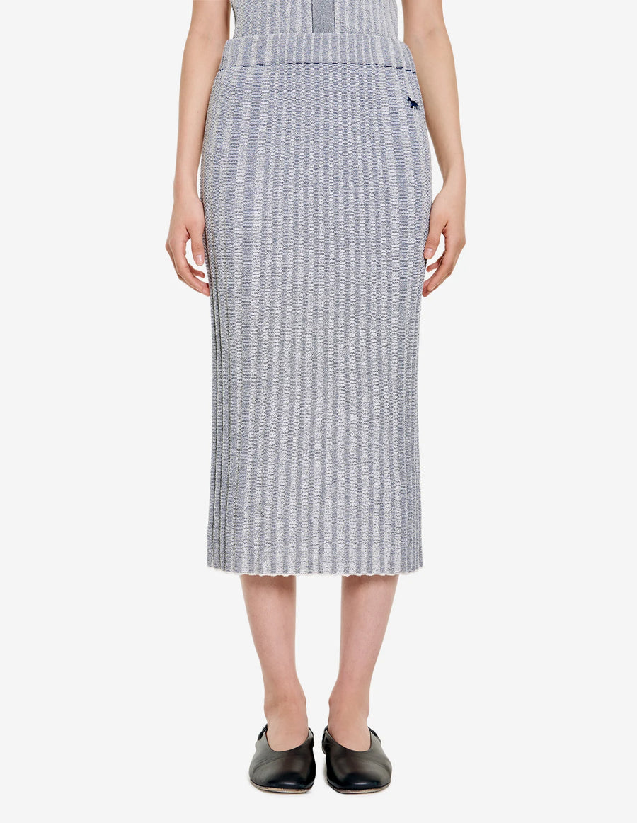 Baby Fox Patch Ribbed Midi Skirt Ink blue