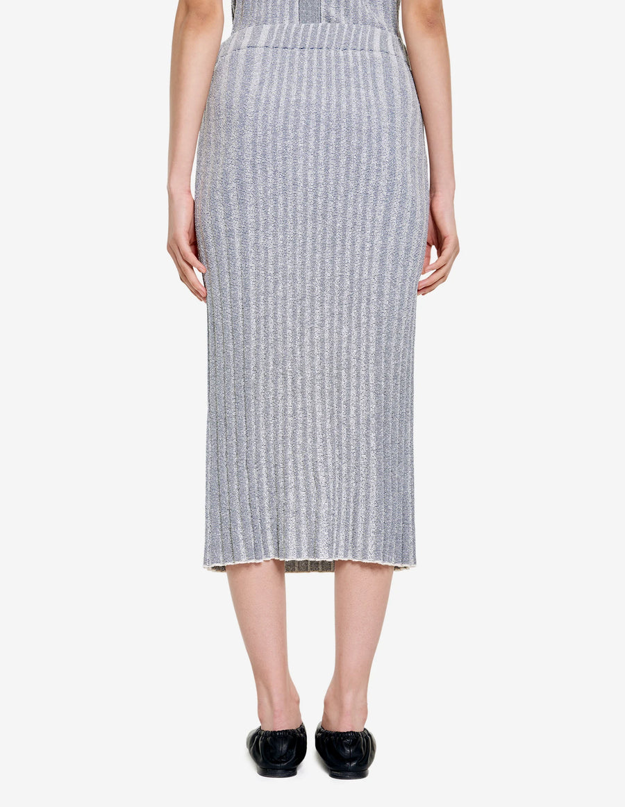 Baby Fox Patch Ribbed Midi Skirt Ink blue