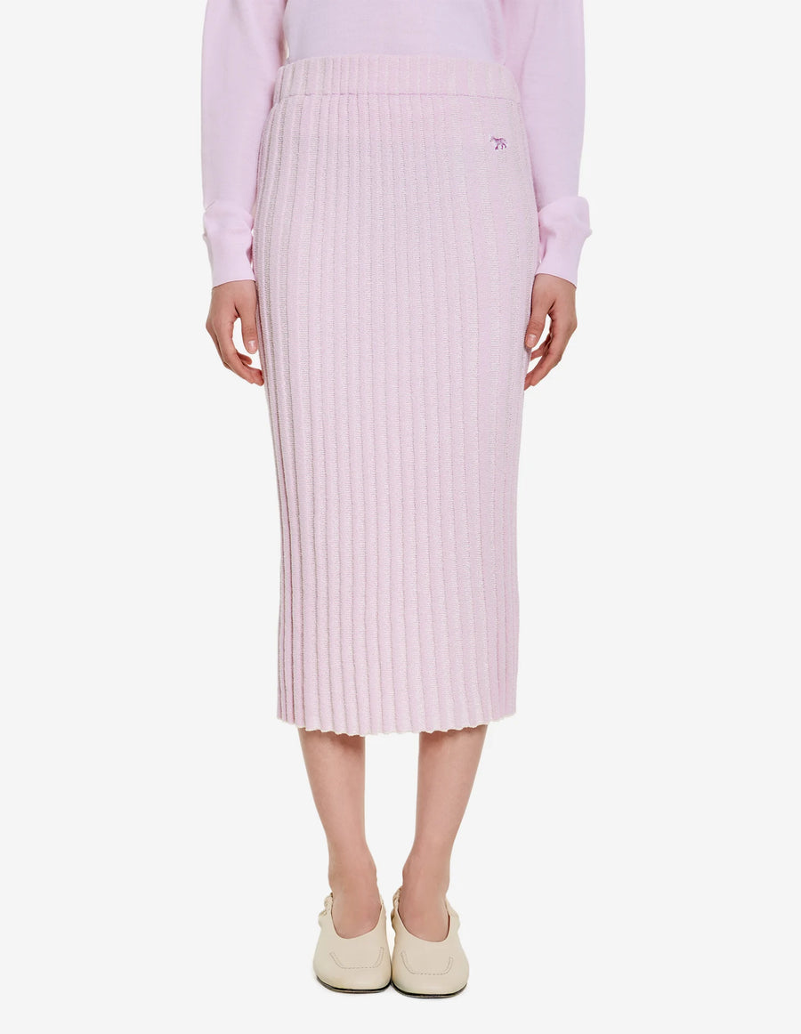 Baby Fox Patch Ribbed Midi Skirt Lilac