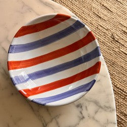 Popolo Stripes Blue & Red Pasta Plate 24cm