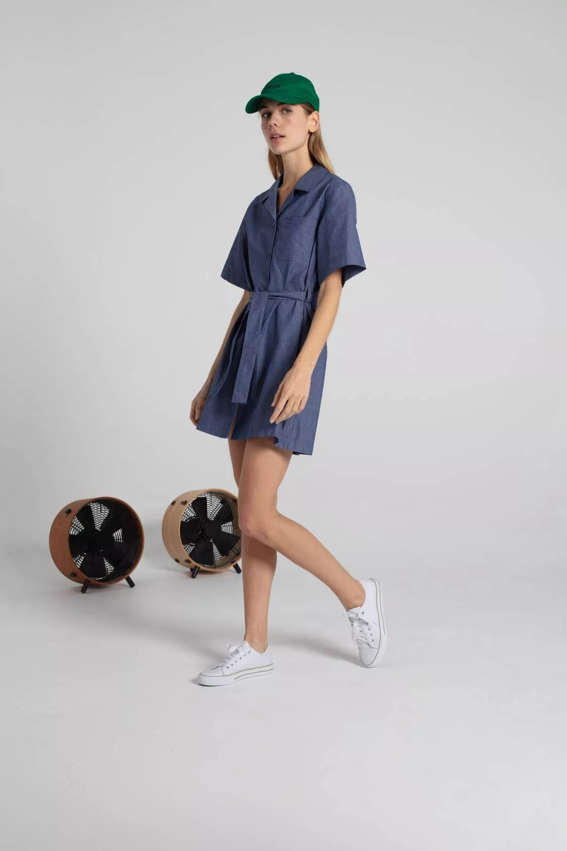 Seersucker Shirt Dress Blue