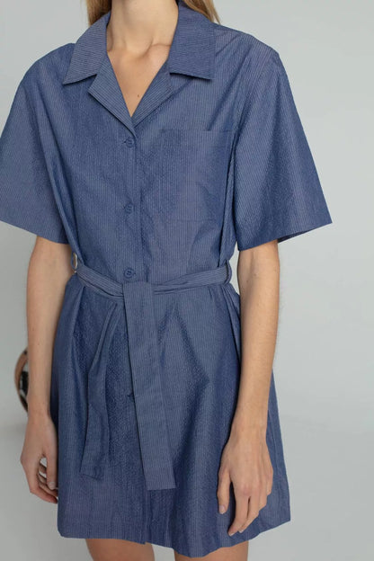 Seersucker Shirt Dress Blue