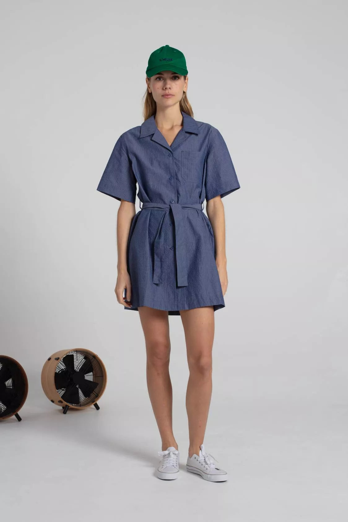 Seersucker Shirt Dress Blue