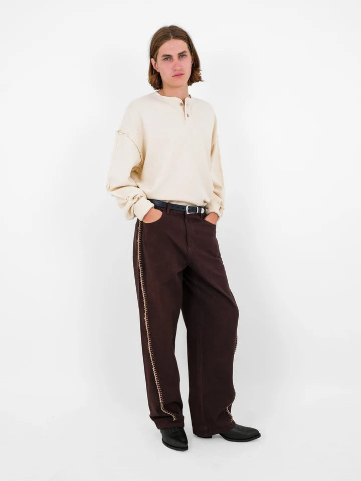 Uniform Waffle Knit Long Sleeve T-shirt in Cream
