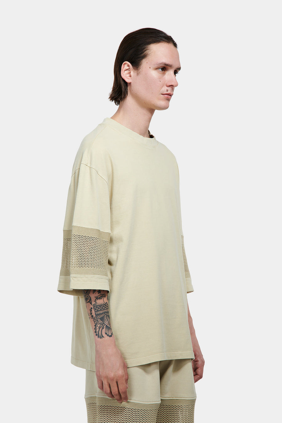 Oversized T-Shirt With Knitted Band Ecru